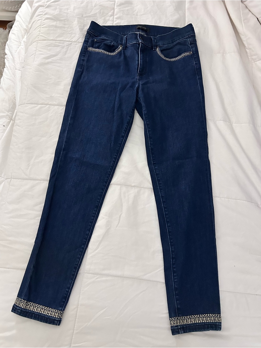 Ann Taylor Women’s Dark Blue Jeans with Embellished Trim, Size 6
